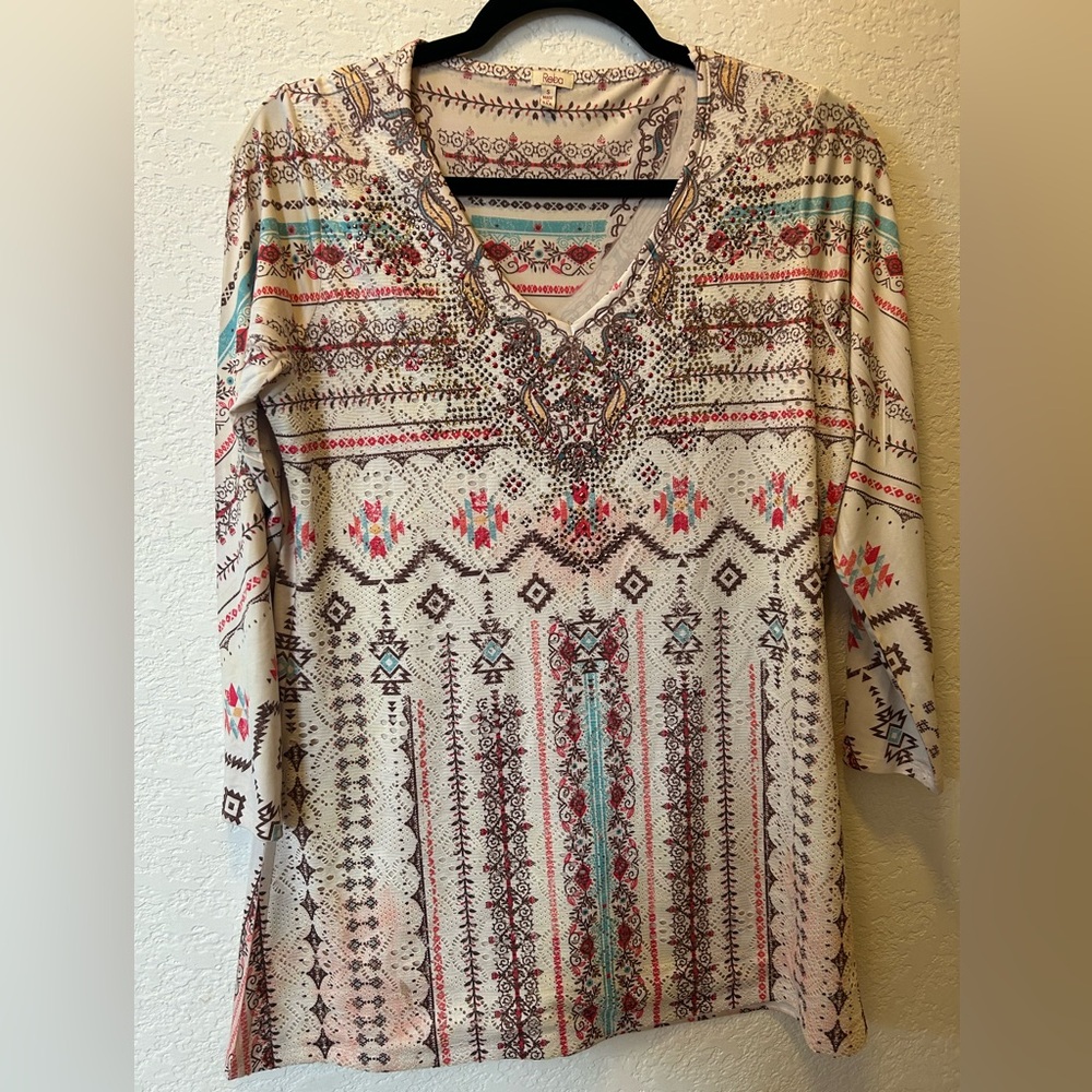 Reba Preloved Pullover V-Neck Lined Western Top, Size Small